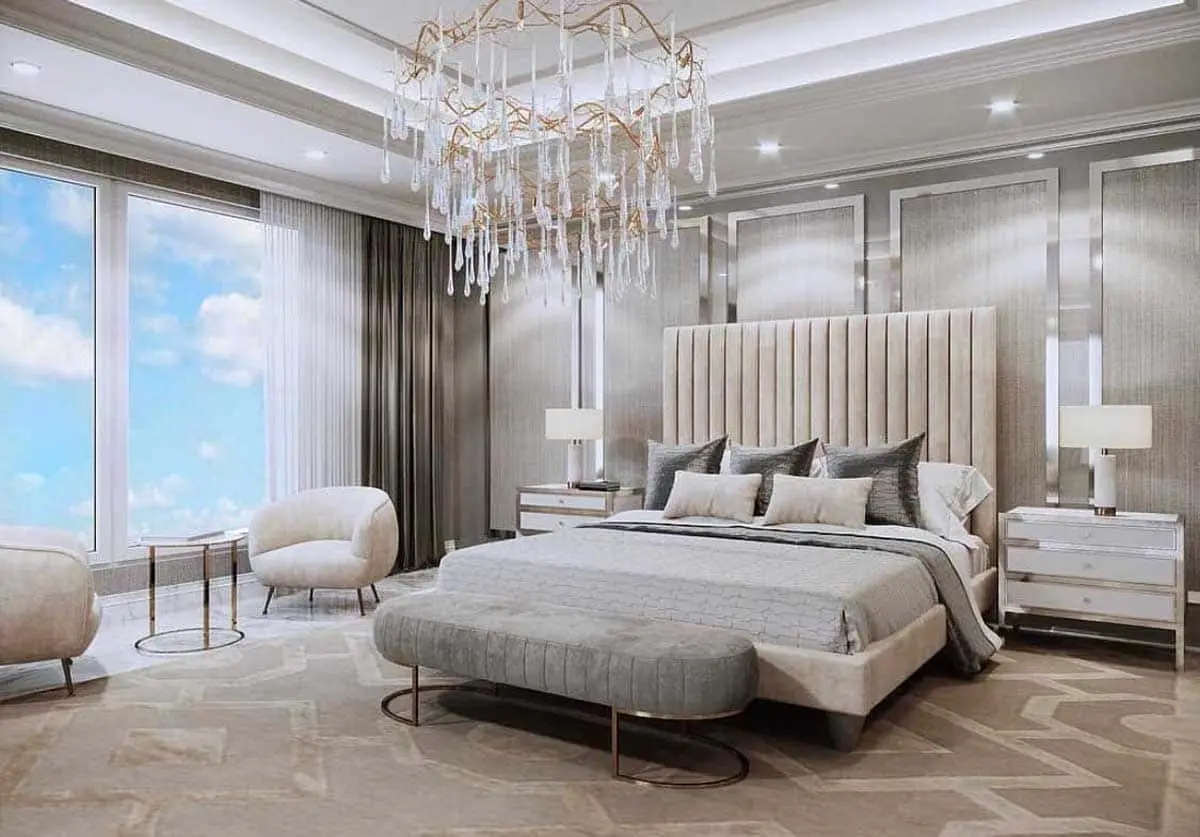 Phòng ngủ theo phong cách luxury với những vật dụng tối giản về đường nét vừa sang trọng vừa hiện đại (Nguồn ảnh: sưu tầm)